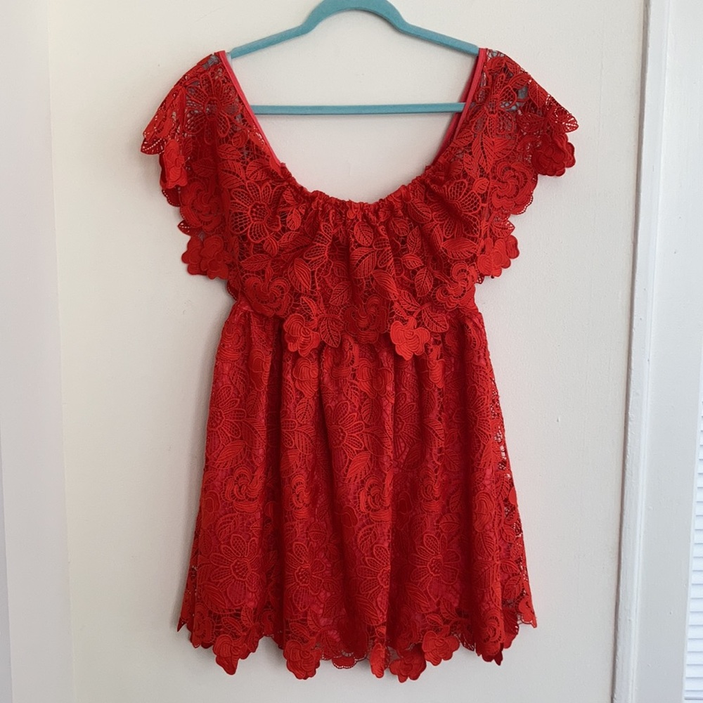 NWT Lover + Friends Womens Mini Lace Dress Size S Cherry Red Dopamine Dressing - Picture 9 of 11